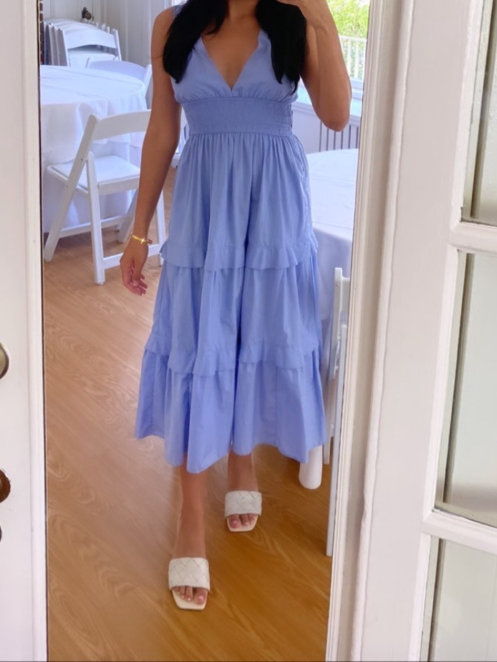 Abercrombie & Fitch Light Blue Tiered V-Neck Midi Dress